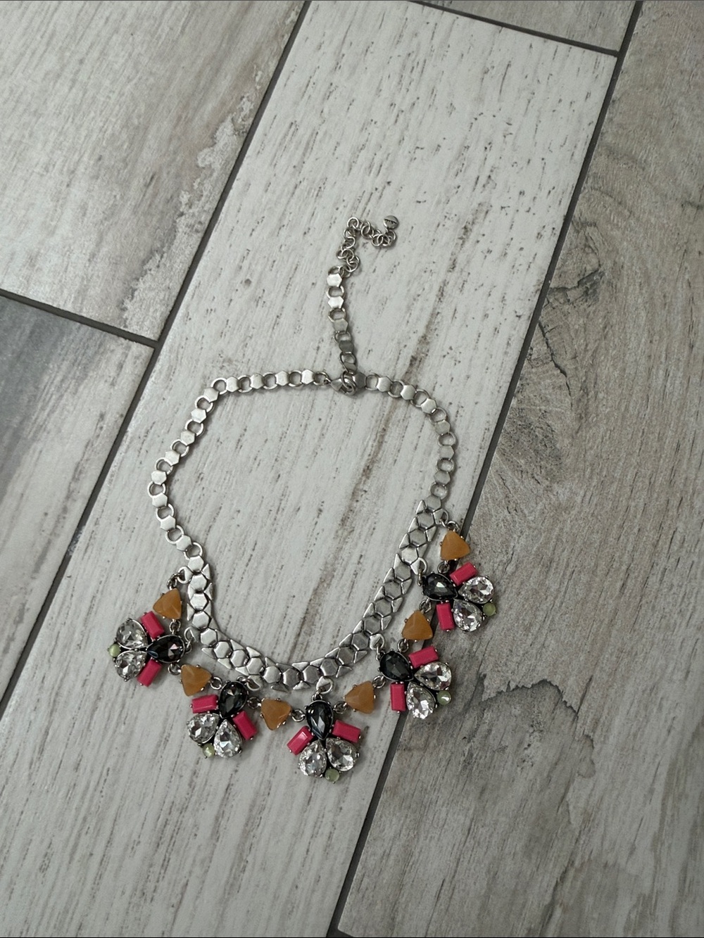 Stella & Dot Silver Necklace with Pink and Mustard Accents